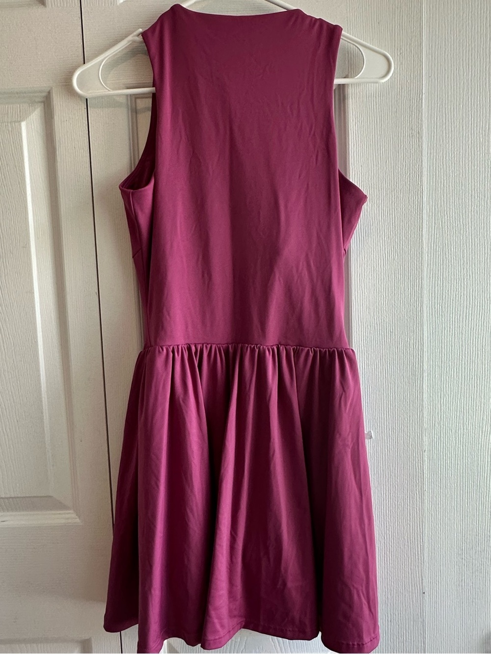 Athleisure Skater Sleeveless Dress in Deep Berry- Fit and Flare - Picture 3 of 6